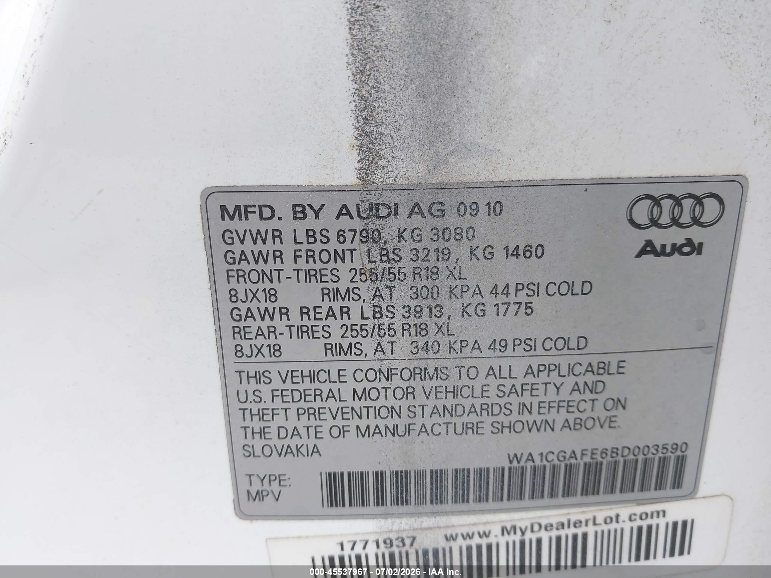 2011 Audi Q7 3.0t Premium Белый vin: WA1CGAFE6BD003590