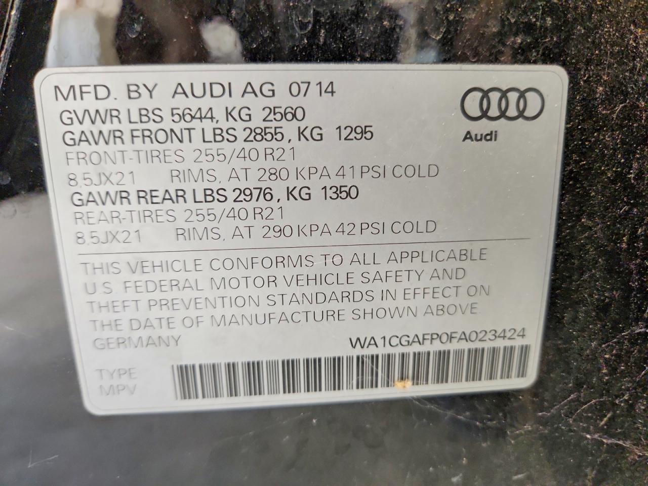 2015 Audi Sq5 Premium Plus Black vin: WA1CGAFP0FA023424