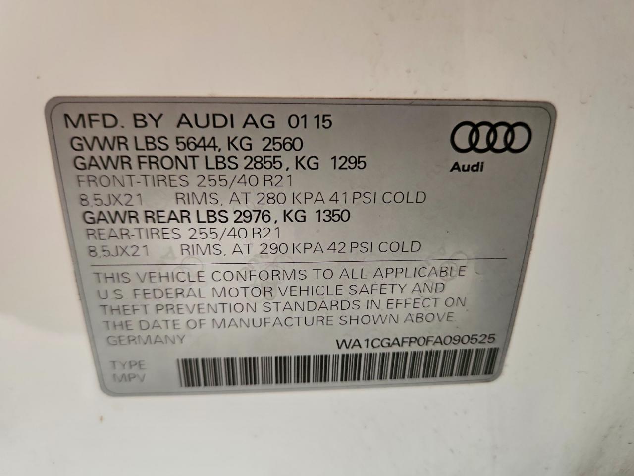 2015 Audi Sq5 Premium Plus White vin: WA1CGAFP0FA090525