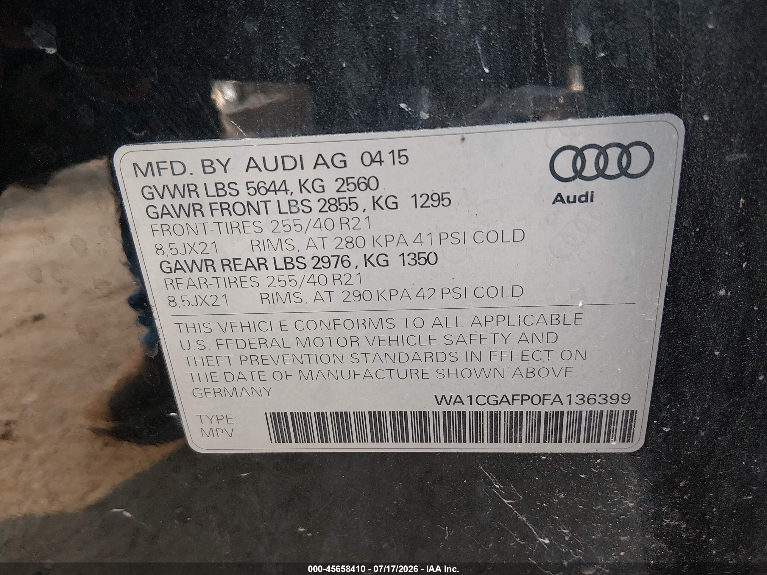 2015 Audi Sq5 3.0t Premium Plus Black vin: WA1CGAFP0FA136399