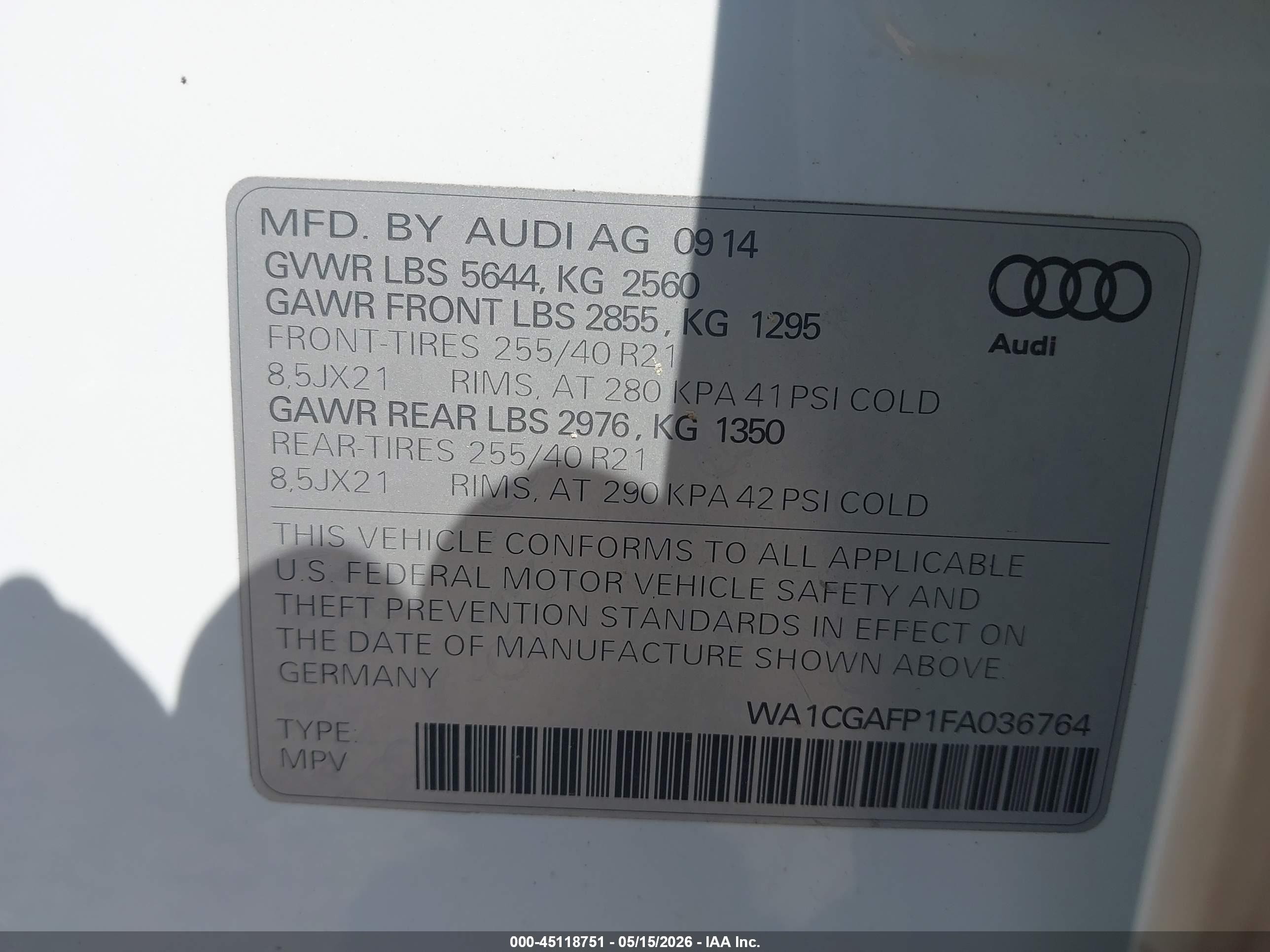 2015 Audi Sq5 3.0t Premium Plus White vin: WA1CGAFP1FA036764