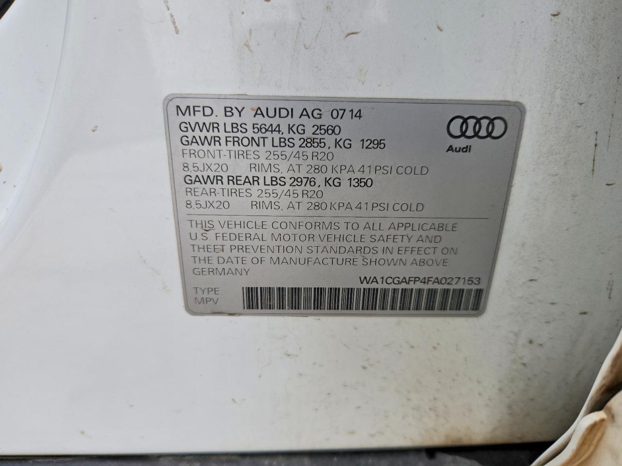 2015 Audi Sq5 Premium Plus White vin: WA1CGAFP4FA027153