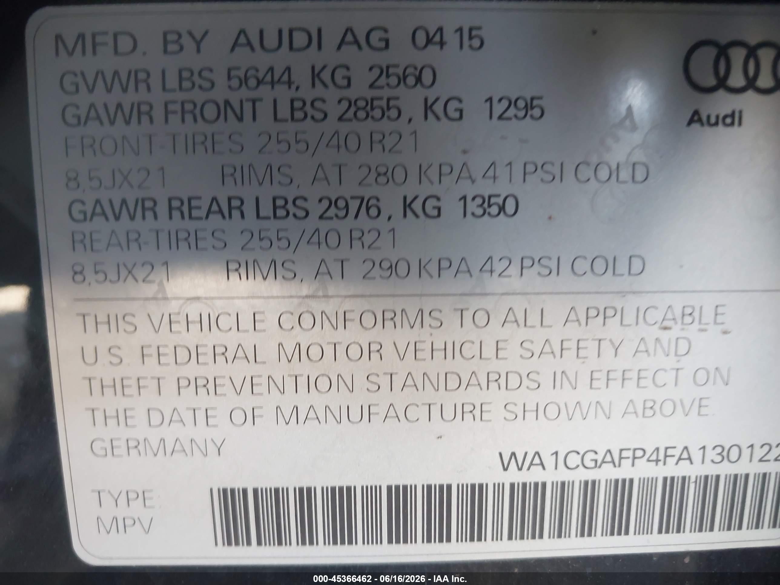 2015 Audi Sq5 3.0t Premium Plus Black vin: WA1CGAFP4FA130122