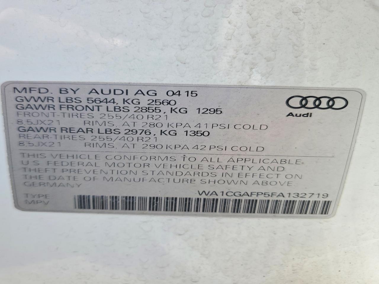 2015 Audi Sq5 Premium Plus White vin: WA1CGAFP5FA132719