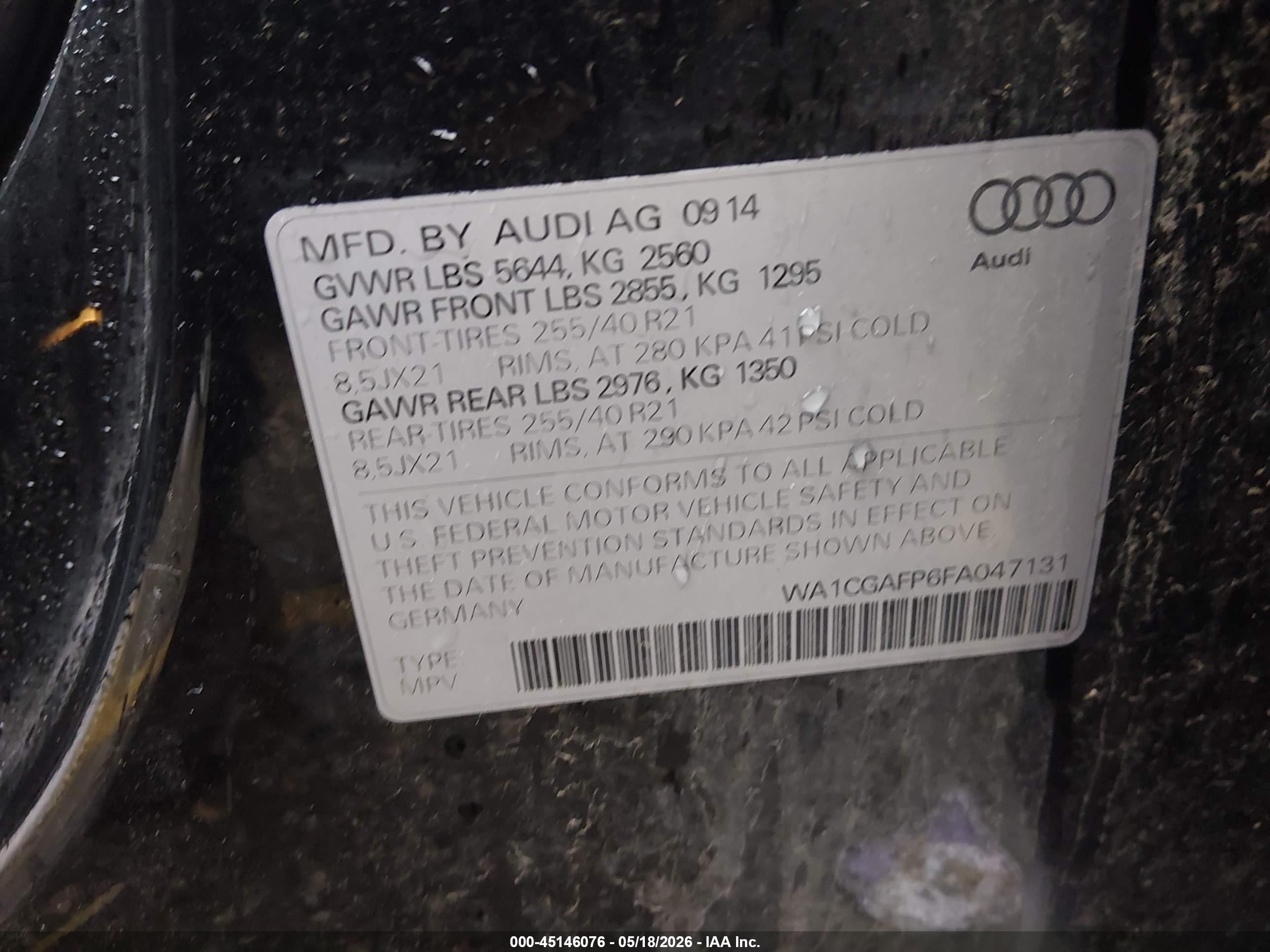 2015 Audi Sq5 3.0t Premium Plus Black vin: WA1CGAFP6FA047131