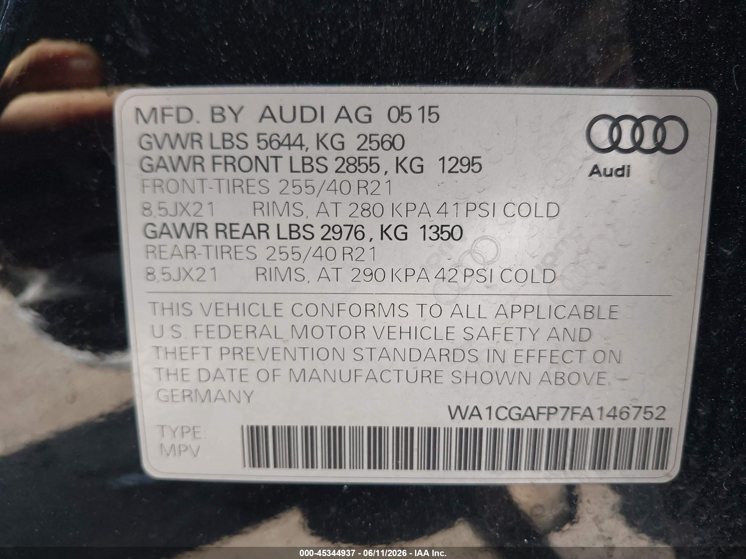 2015 Audi Sq5 3.0t Premium Plus Black vin: WA1CGAFP7FA146752