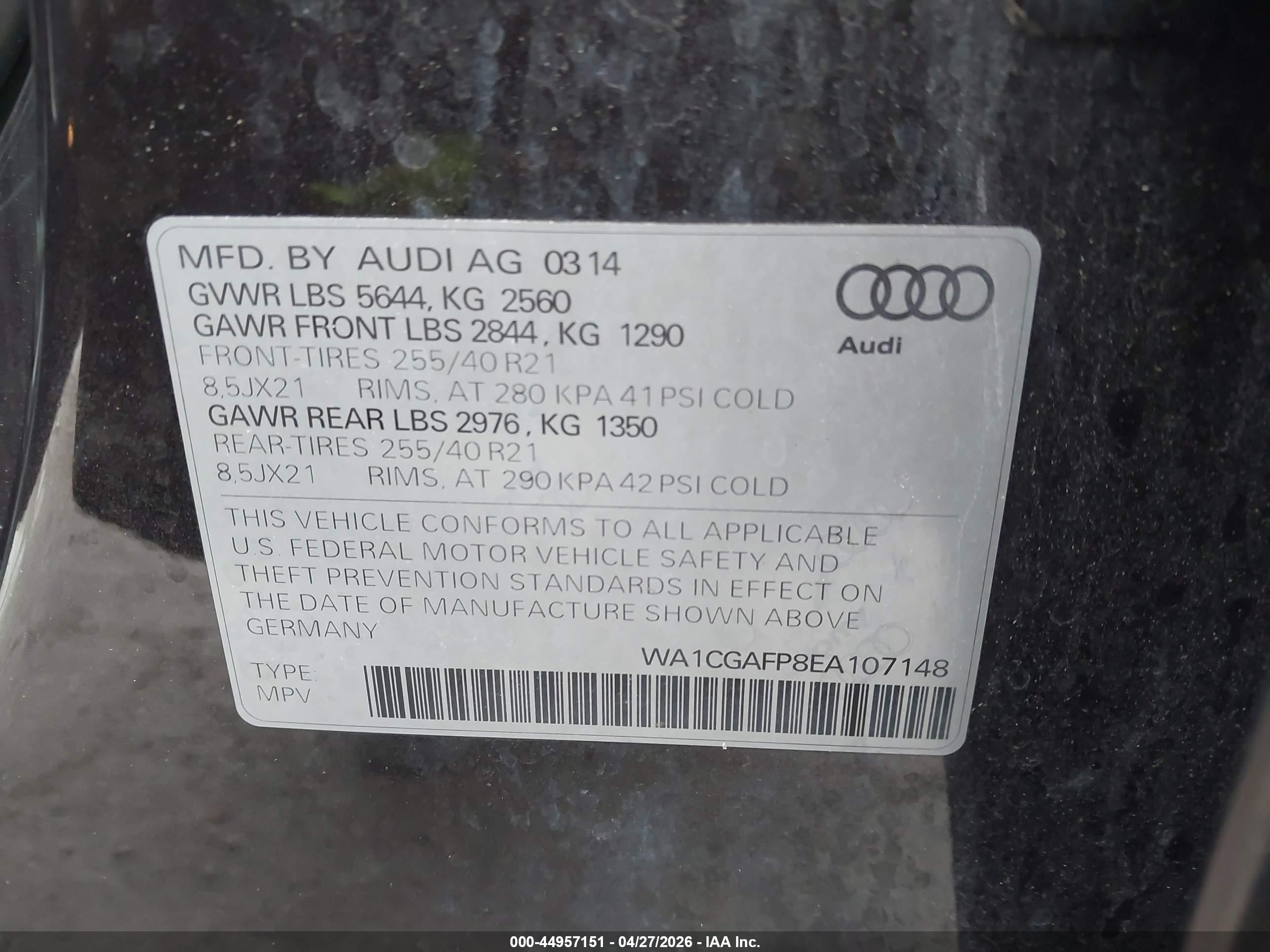 2014 Audi Sq5 3.0t Premium Plus Black vin: WA1CGAFP8EA107148
