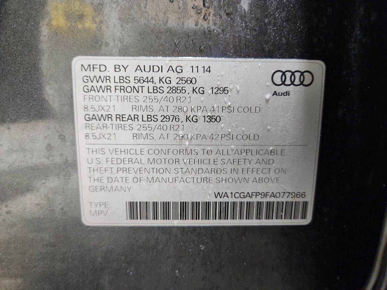 2015 Audi Sq5 Gray vin: WA1CGAFP9FA077966
