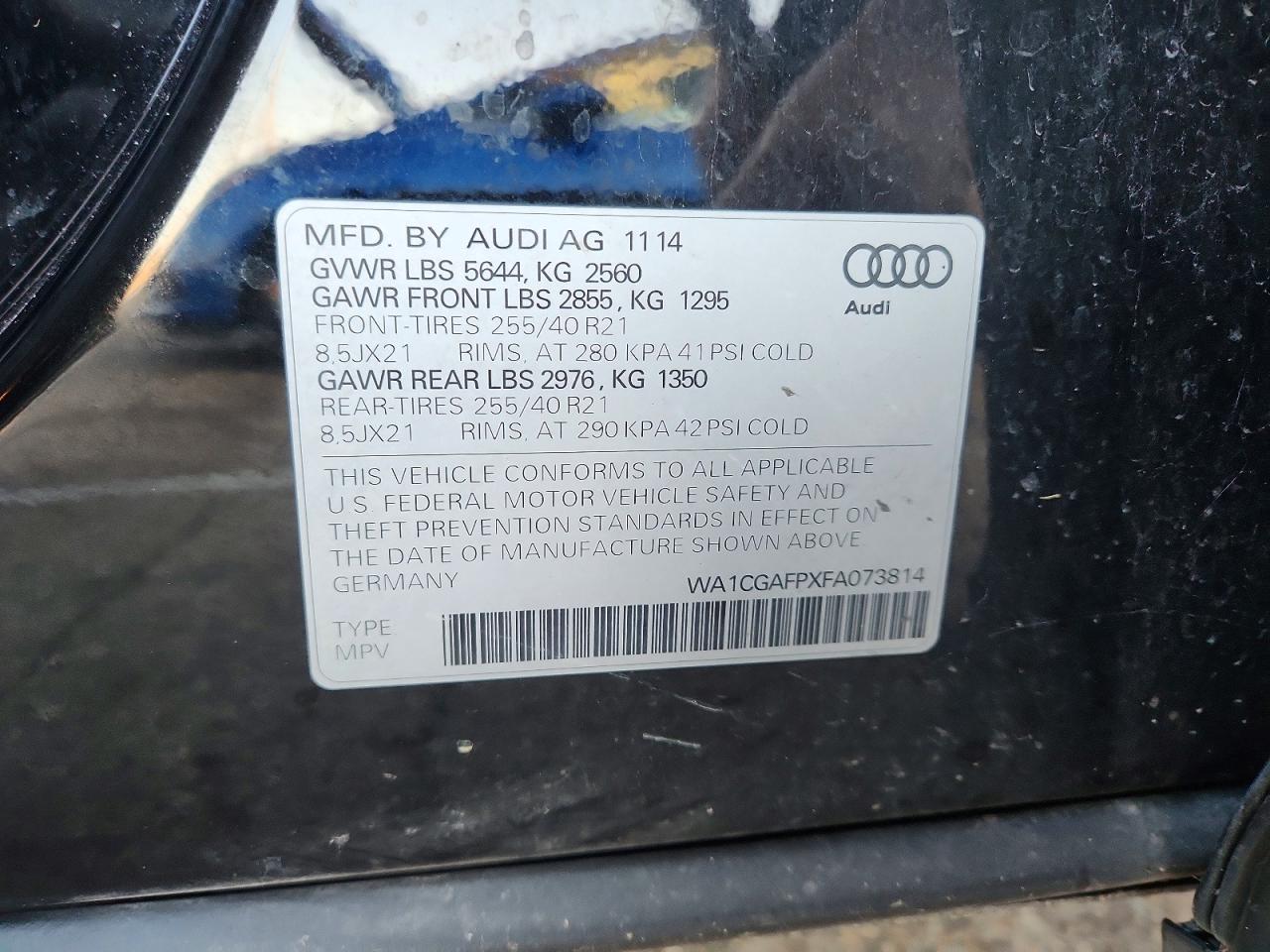 2015 Audi Sq5 Premium Plus Black vin: WA1CGAFPXFA073814