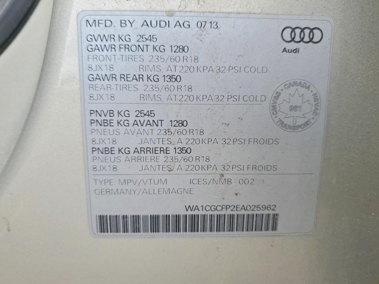 2014 Audi Sq5 Premium Plus Beige vin: WA1CGCFP2EA025962