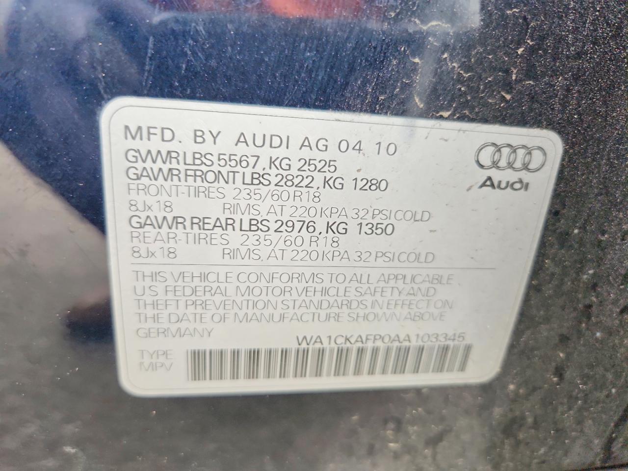 2010 Audi Q5 Premium Синий vin: WA1CKAFP0AA103345