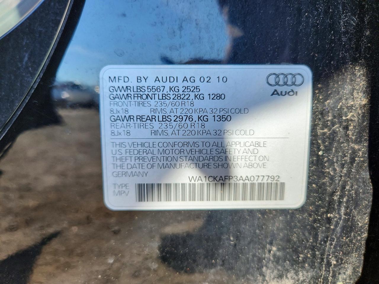 2010 Audi Q5 Premium Black vin: WA1CKAFP3AA077792