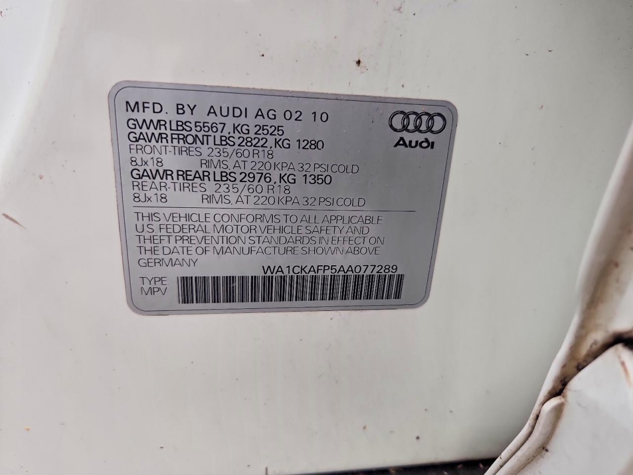 2010 Audi Q5 Premium Белый vin: WA1CKAFP5AA077289
