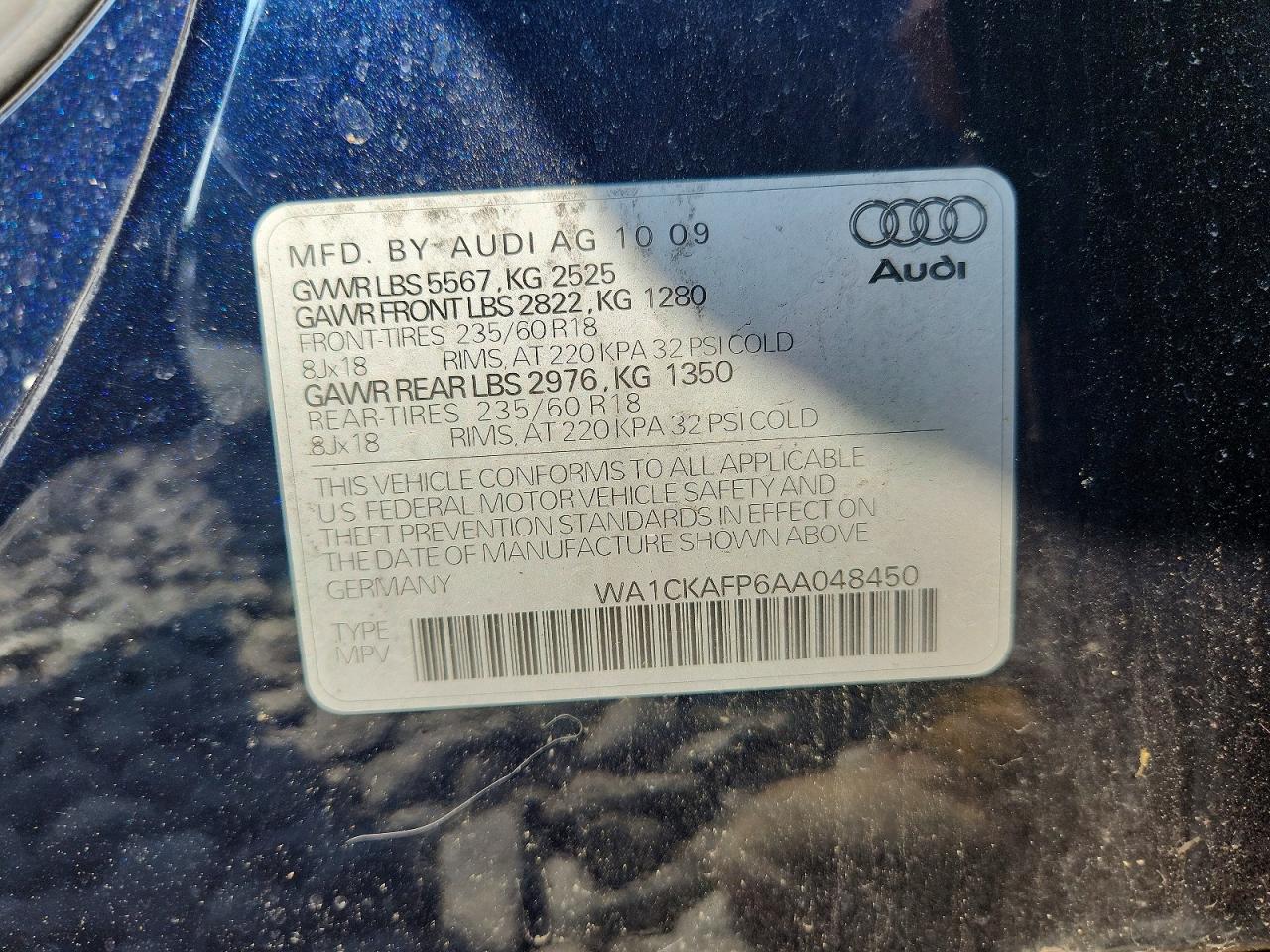 2010 Audi Q5 Premium Синий vin: WA1CKAFP6AA048450