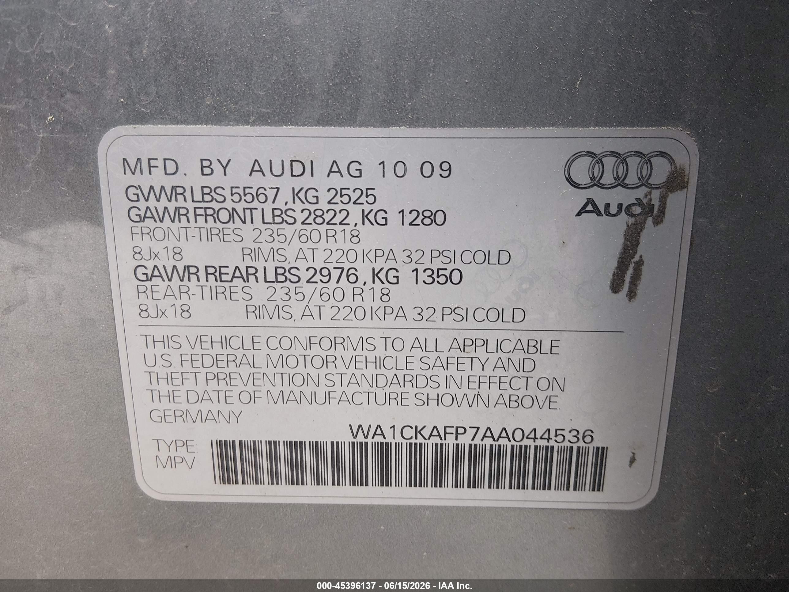 2010 Audi Q5 3.2 Premium Silver vin: WA1CKAFP7AA044536