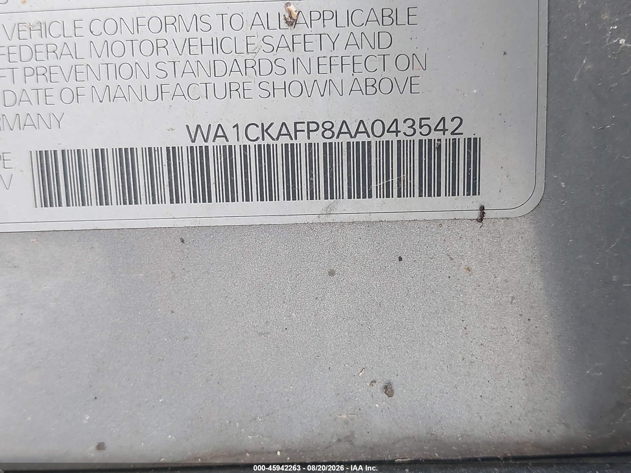2010 Audi Q5 3.2 Premium Silver vin: WA1CKAFP8AA043542