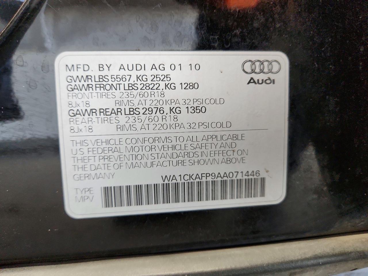 2010 Audi Q5 Premium Black vin: WA1CKAFP9AA071446