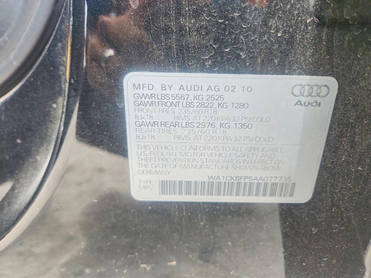 2010 Audi Q5 Premium Black vin: WA1CKBFP5AA077735