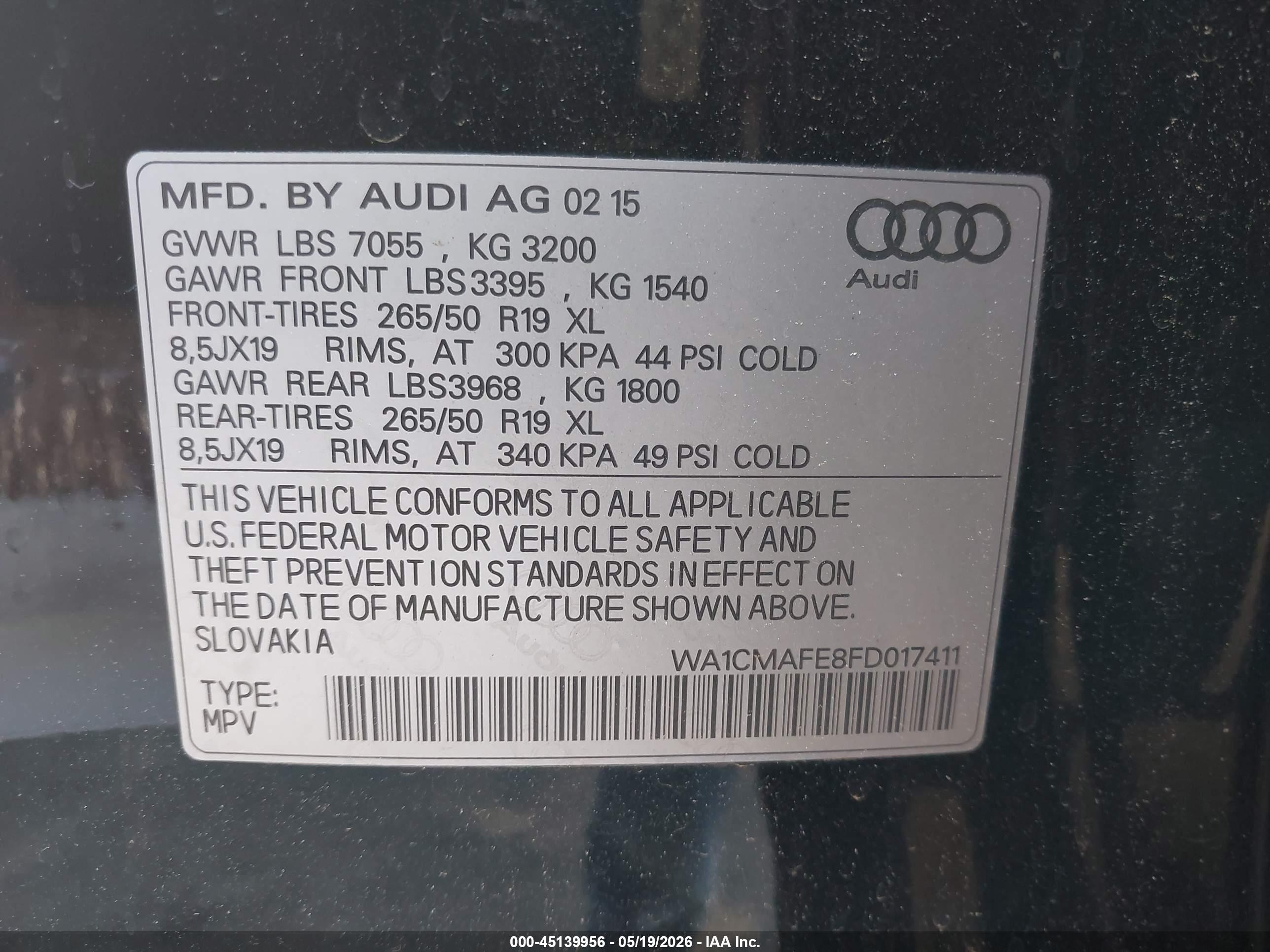 2015 Audi Q7 3.0 Tdi Premium Black vin: WA1CMAFE8FD017411