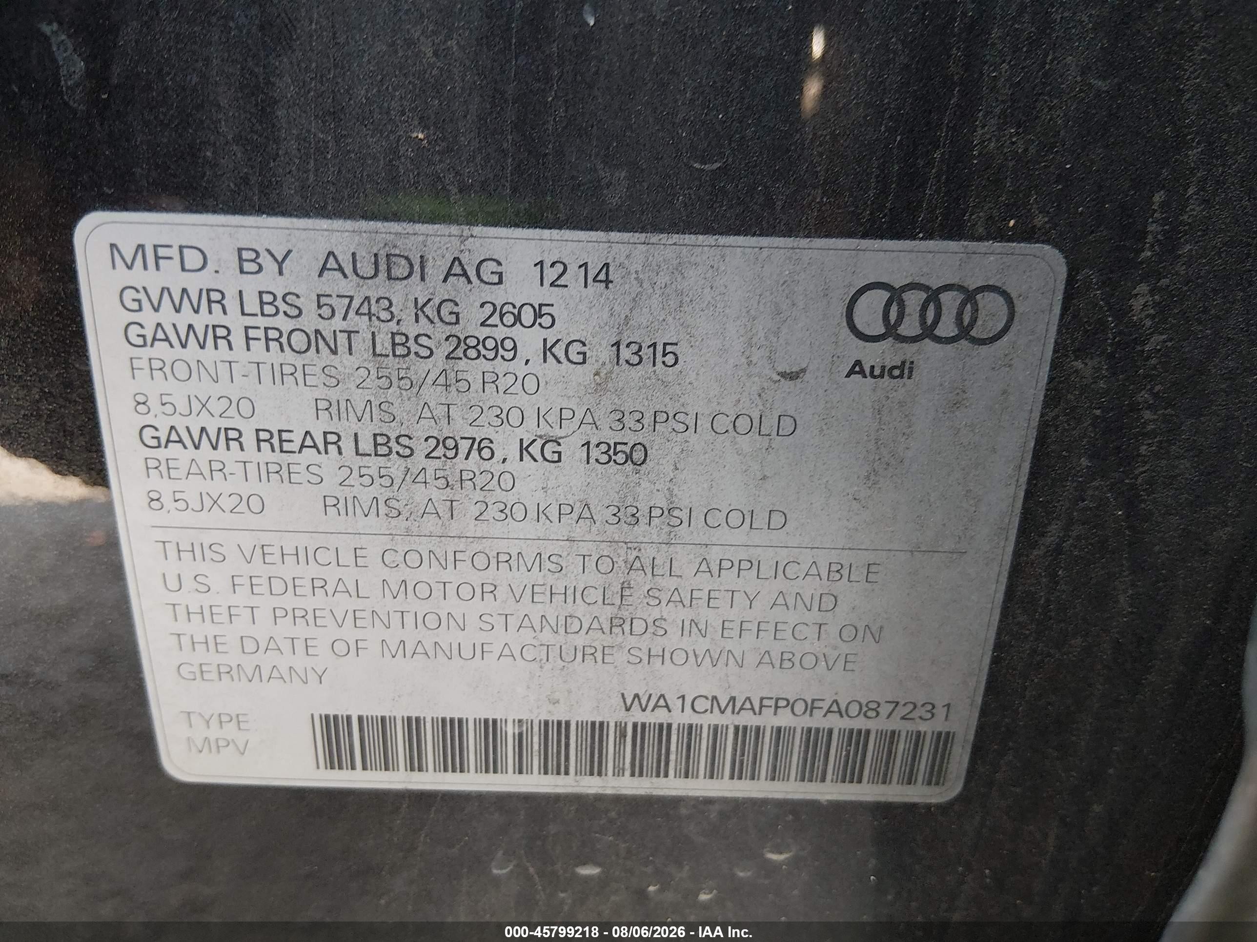 2015 Audi Q5 3.0 Tdi Premium Plus Black vin: WA1CMAFP0FA087231