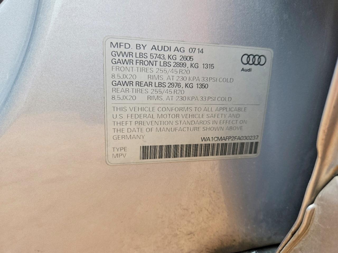 2015 Audi Q5 Tdi Premium Plus Серебряный vin: WA1CMAFP2FA030237