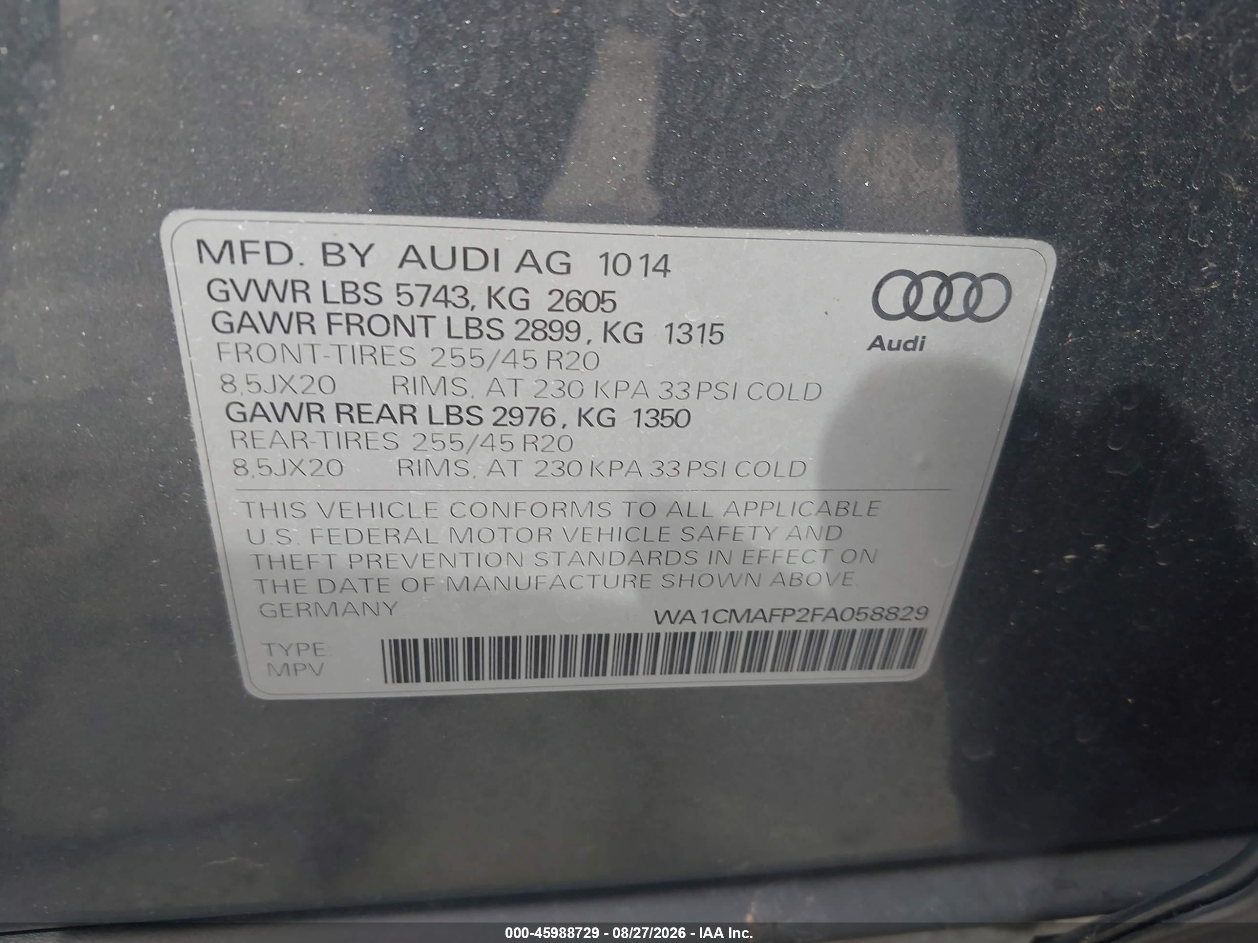 2015 Audi Q5 3.0 Tdi Premium Plus Gray vin: WA1CMAFP2FA058829