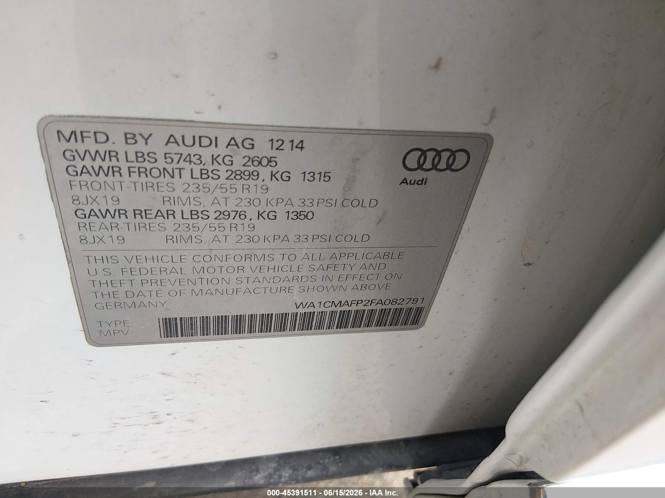 2015 Audi Q5 3.0 Tdi Premium Plus Белый vin: WA1CMAFP2FA082791