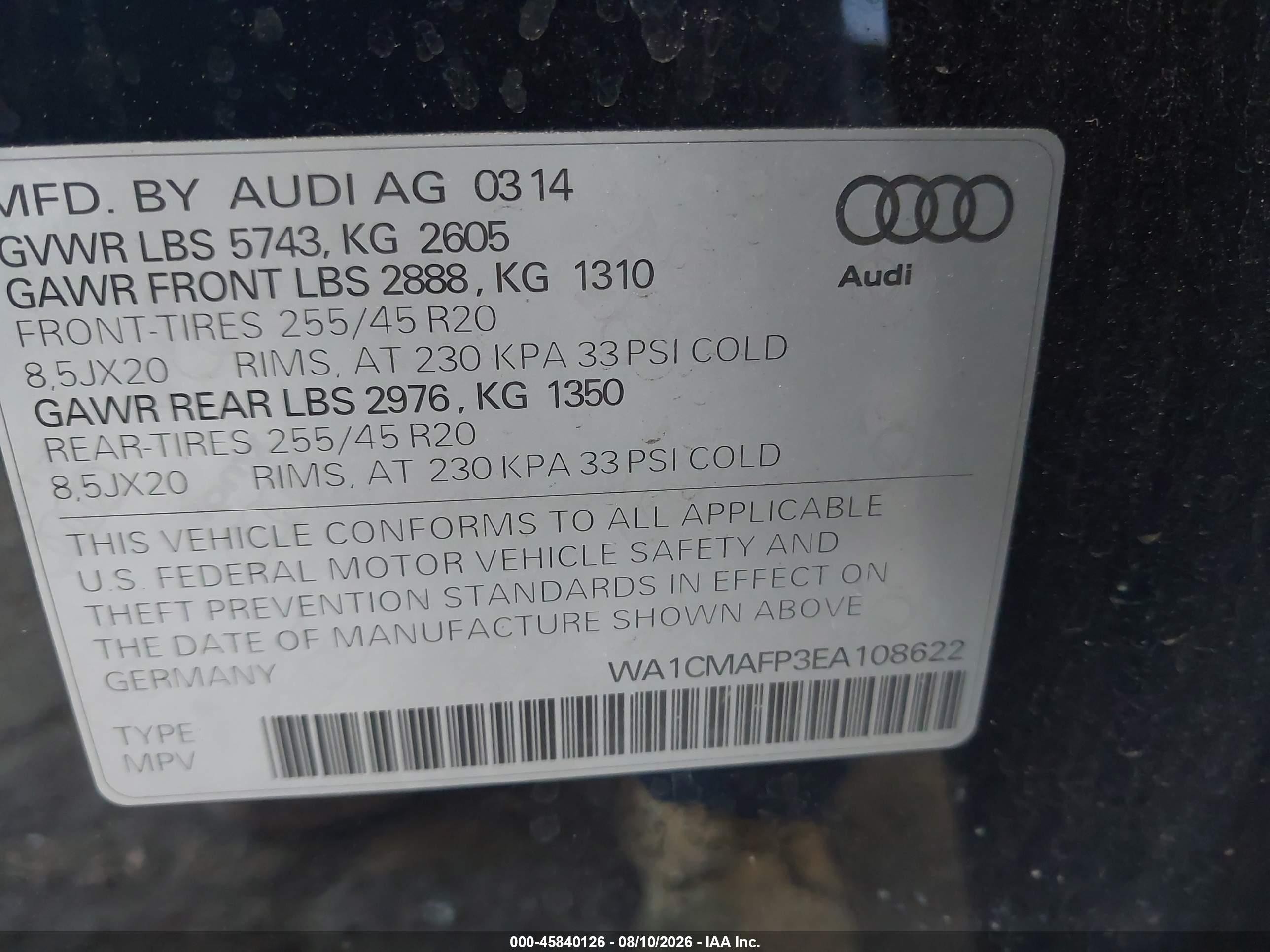 2014 Audi Q5 3.0 Tdi Premium Plus Black vin: WA1CMAFP3EA108622
