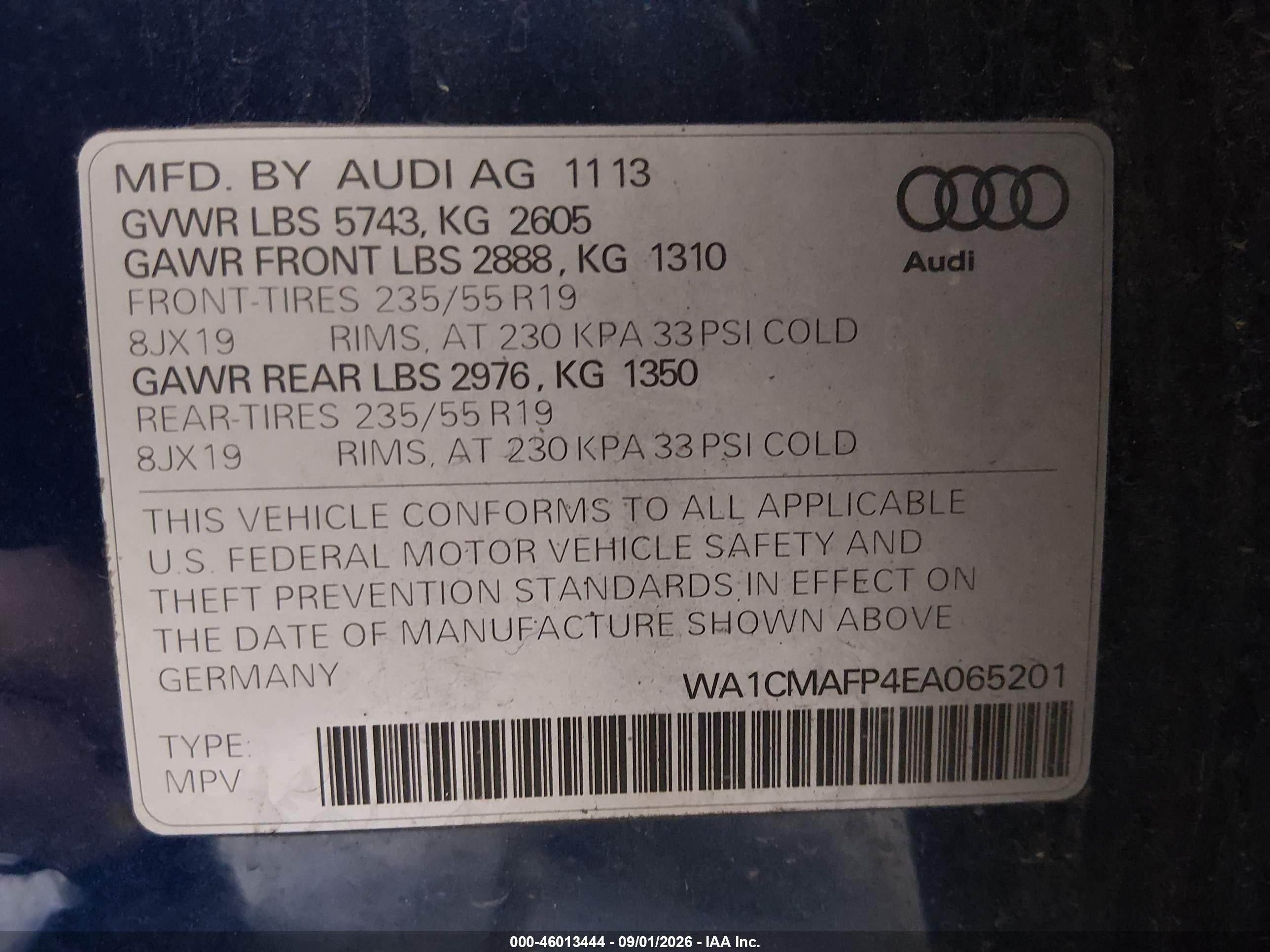 2014 Audi Q5 3.0 Tdi Premium Plus Blue vin: WA1CMAFP4EA065201