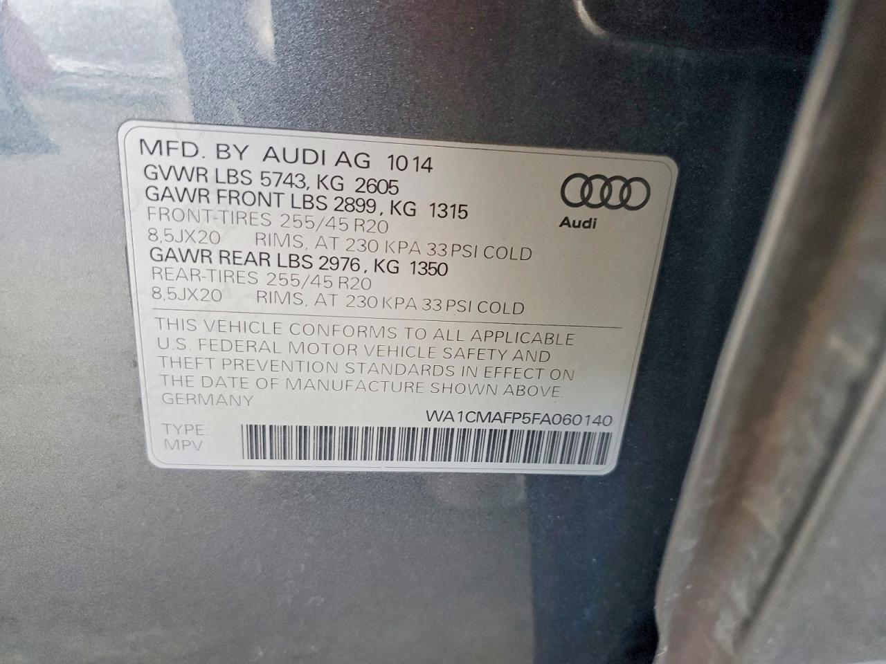 2015 Audi Q5 Tdi Premium Plus Gray vin: WA1CMAFP5FA060140