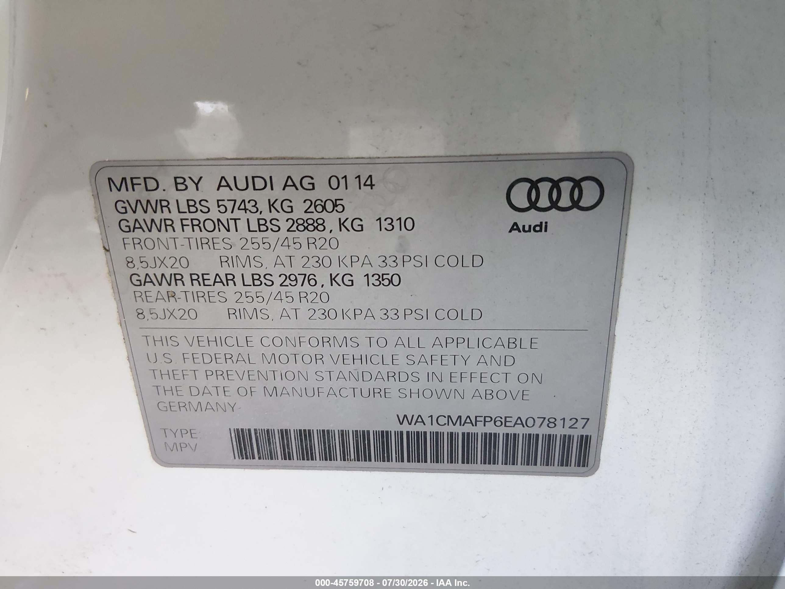 2014 Audi Q5 3.0 Tdi Premium Plus Белый vin: WA1CMAFP6EA078127