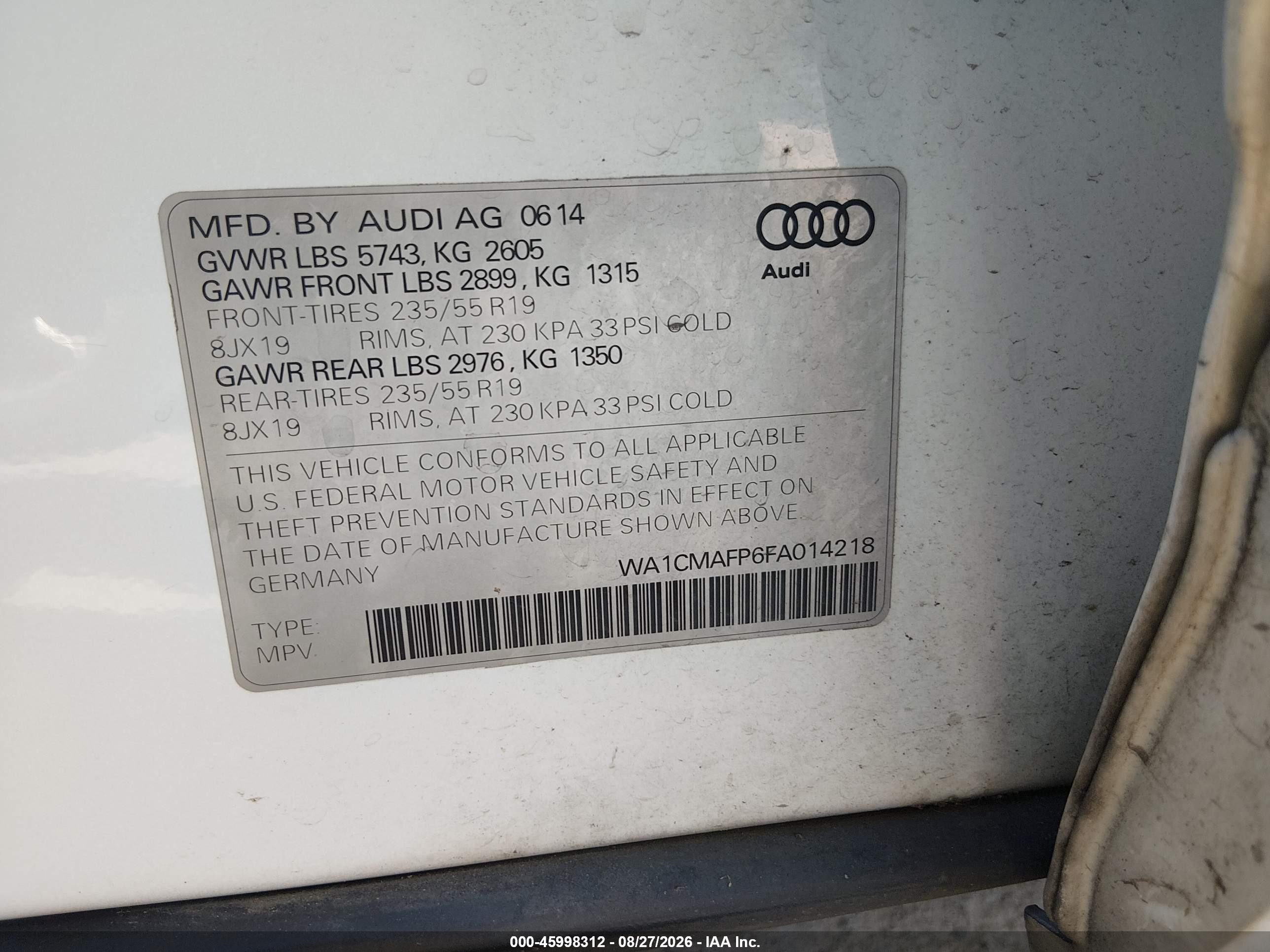 2015 Audi Q5 3.0 Tdi Premium Plus White vin: WA1CMAFP6FA014218