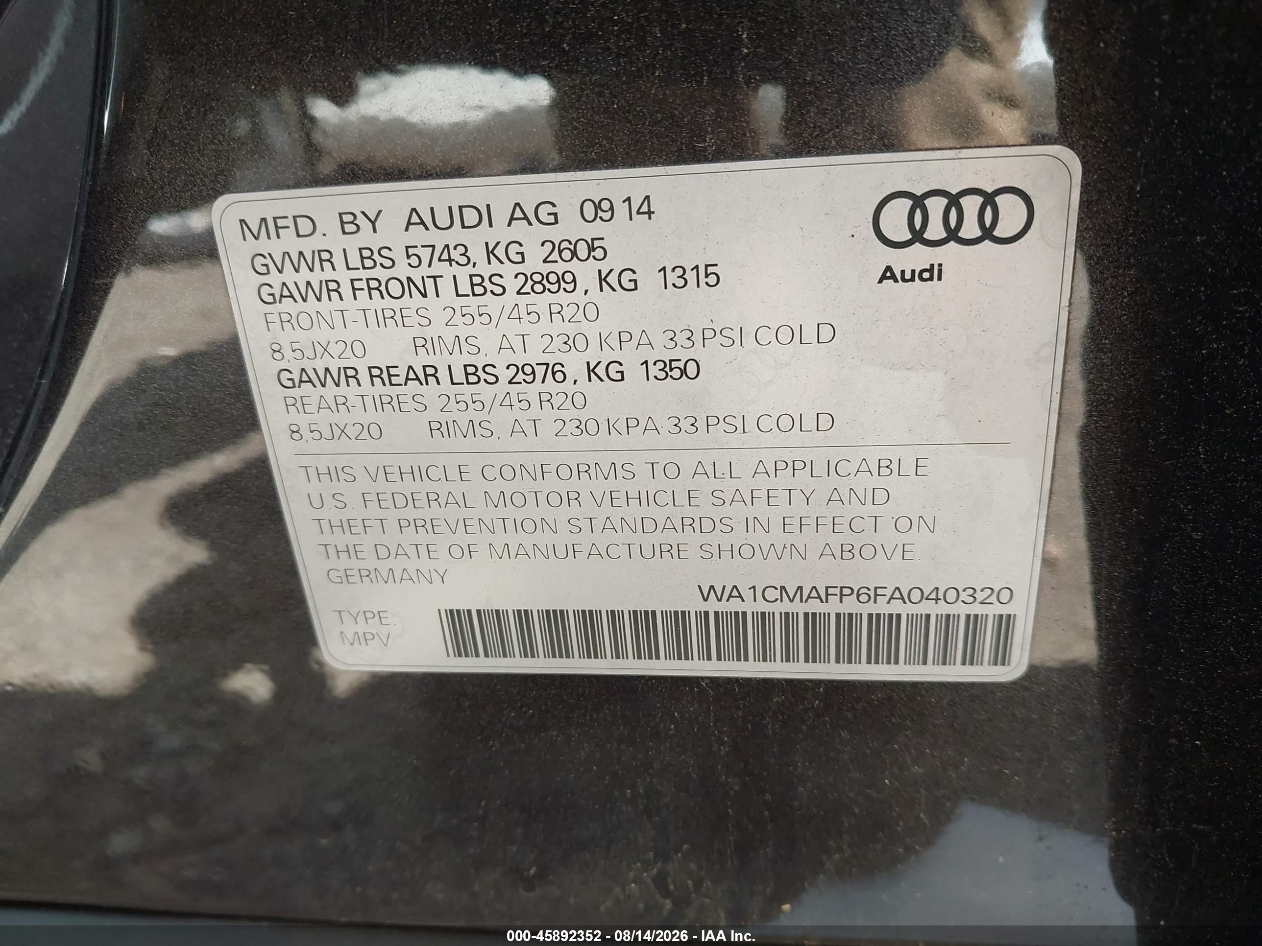 2015 Audi Q5 3.0 Tdi Premium Plus Silver vin: WA1CMAFP6FA040320