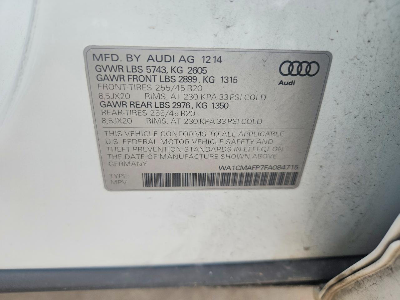 2015 Audi Q5 Tdi Premium Plus White vin: WA1CMAFP7FA084715