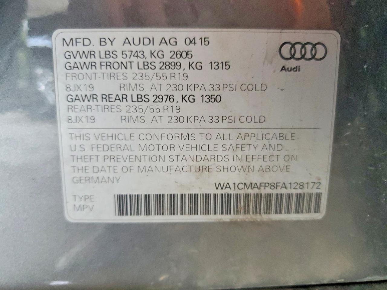 2015 Audi Q5 Tdi Premium Plus Gray vin: WA1CMAFP8FA128172
