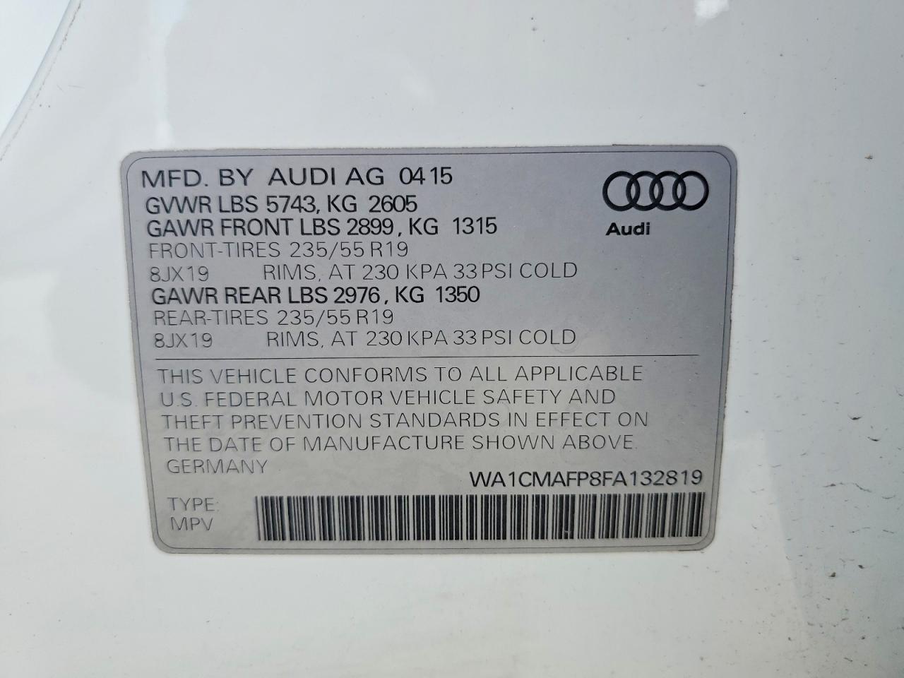 2015 Audi Q5 Tdi Premium Plus White vin: WA1CMAFP8FA132819