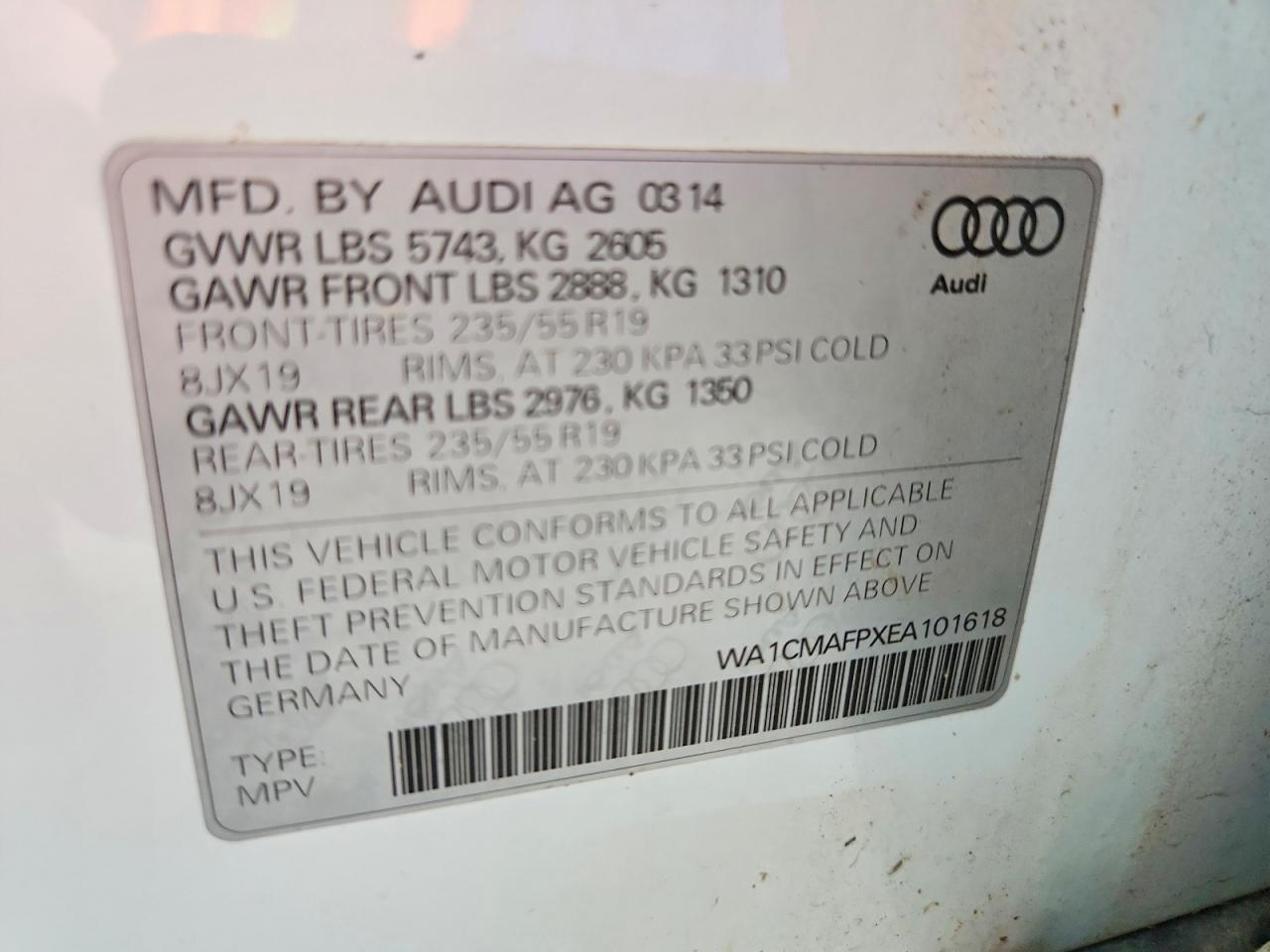 2014 Audi Q5 Tdi Premium Plus White vin: WA1CMAFPXEA101618