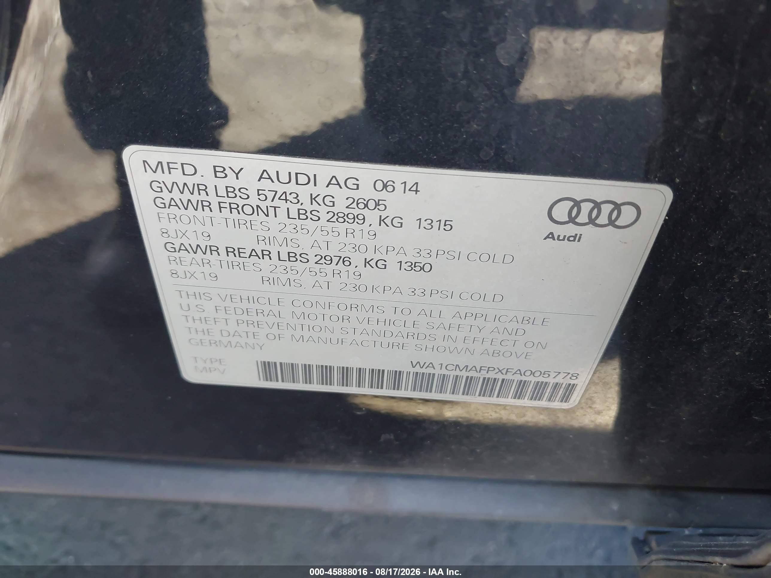 2015 Audi Q5 3.0 Tdi Premium Plus Black vin: WA1CMAFPXFA005778