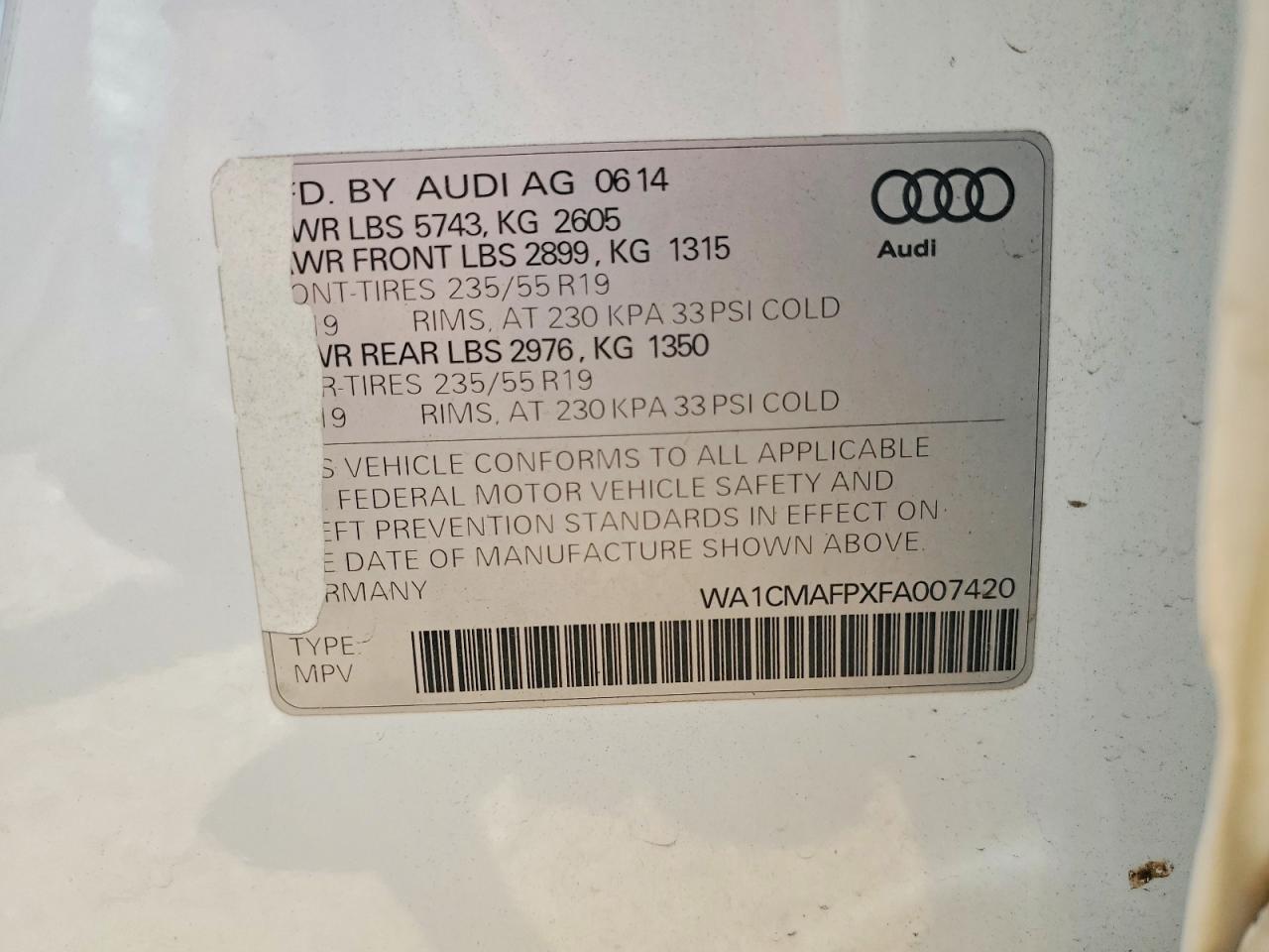 2015 Audi Q5 Tdi Premium Plus White vin: WA1CMAFPXFA007420