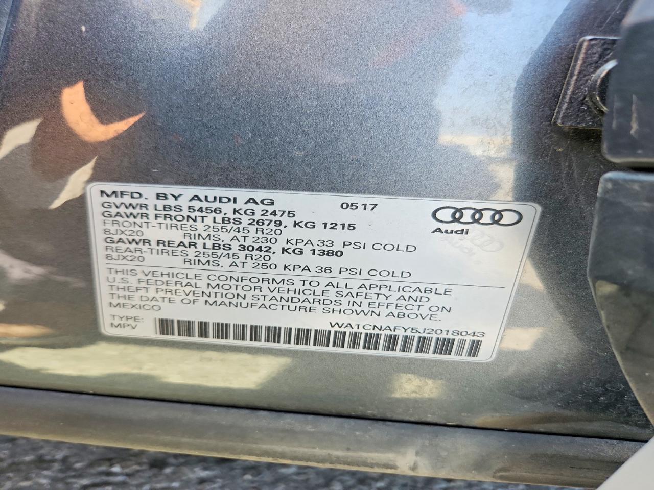 2018 Audi Q5 Prestige Серый vin: WA1CNAFY5J2018043