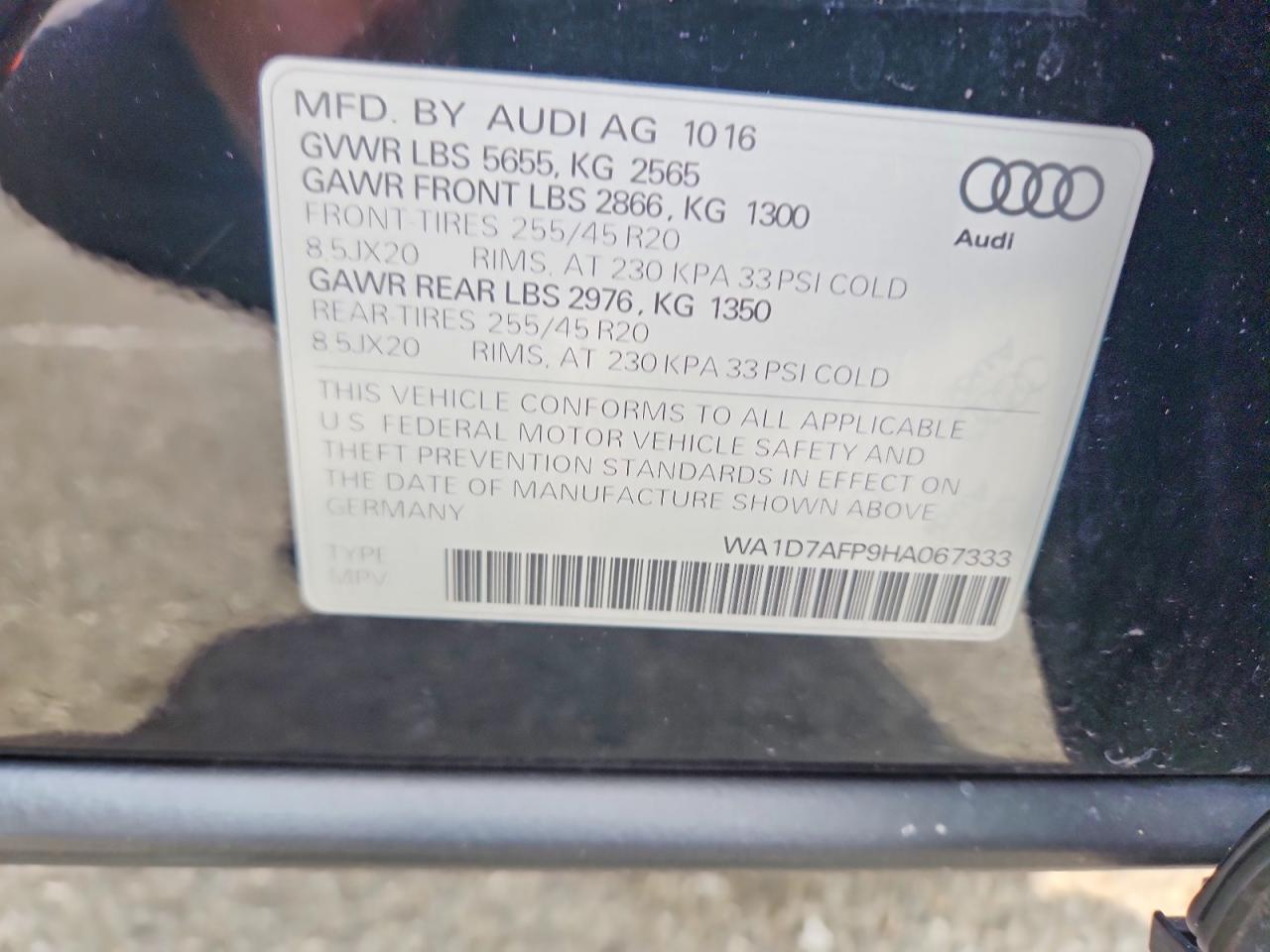 2017 Audi Q5 Premium Plus S-line Black vin: WA1D7AFP9HA067333
