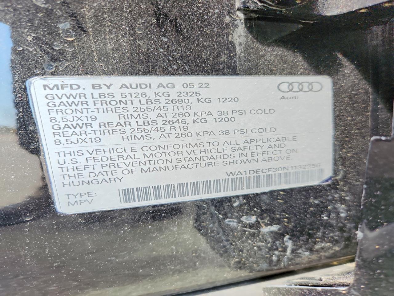 2022 Audi Q3 Quattro Black vin: WA1DECF30N1132256