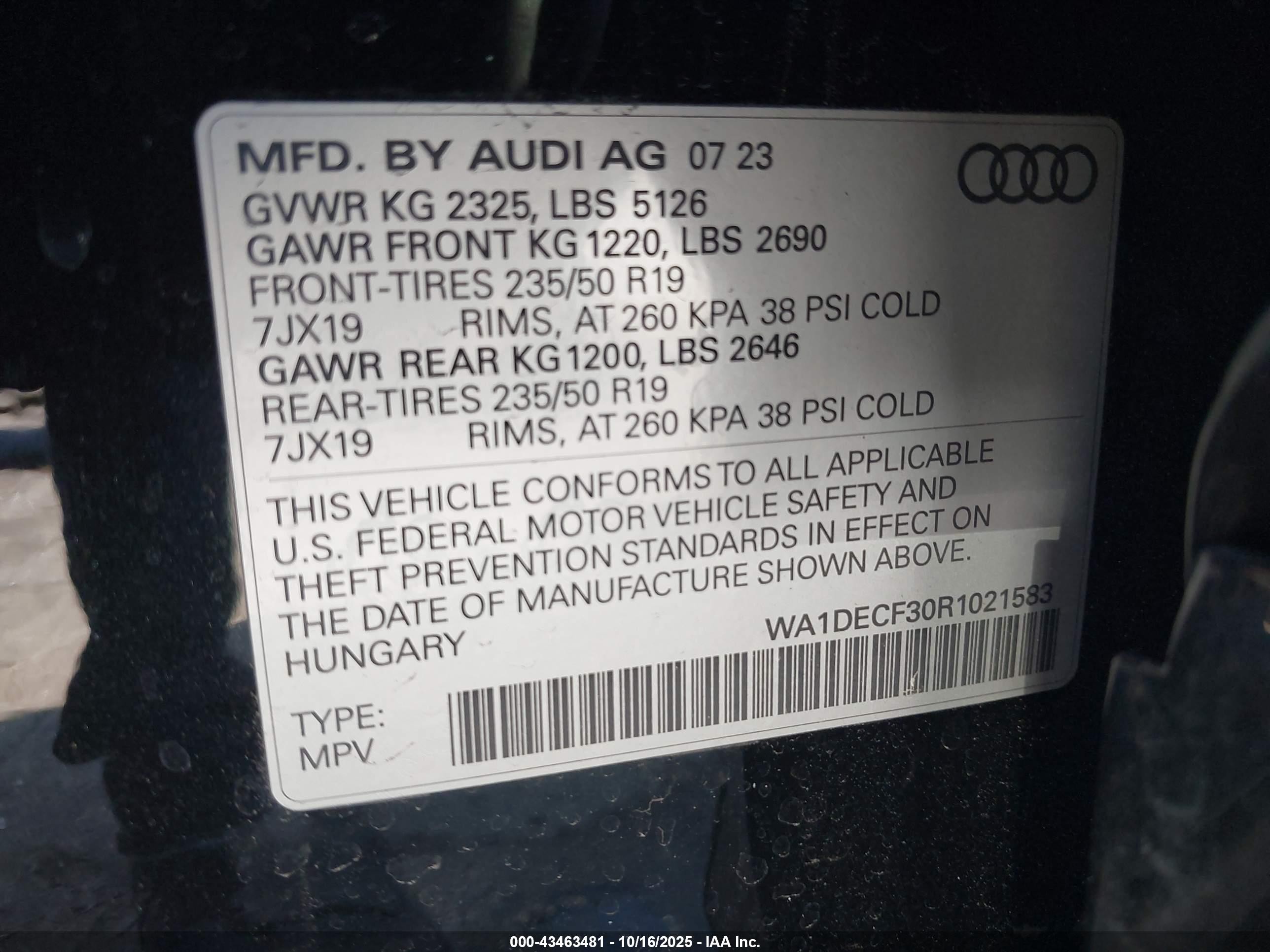 2024 Audi Q3 Premium 45 Tfsi S Line Quattro Tiptronic Black vin: WA1DECF30R1021583