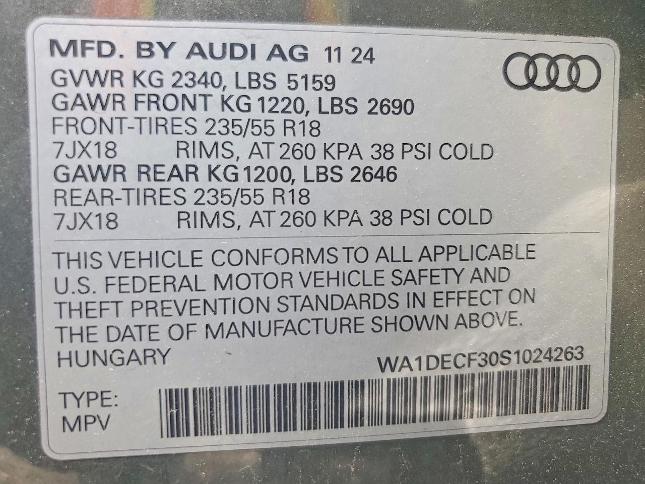 2025 Audi Q3 Premium S Line 45 Gray vin: WA1DECF30S1024263