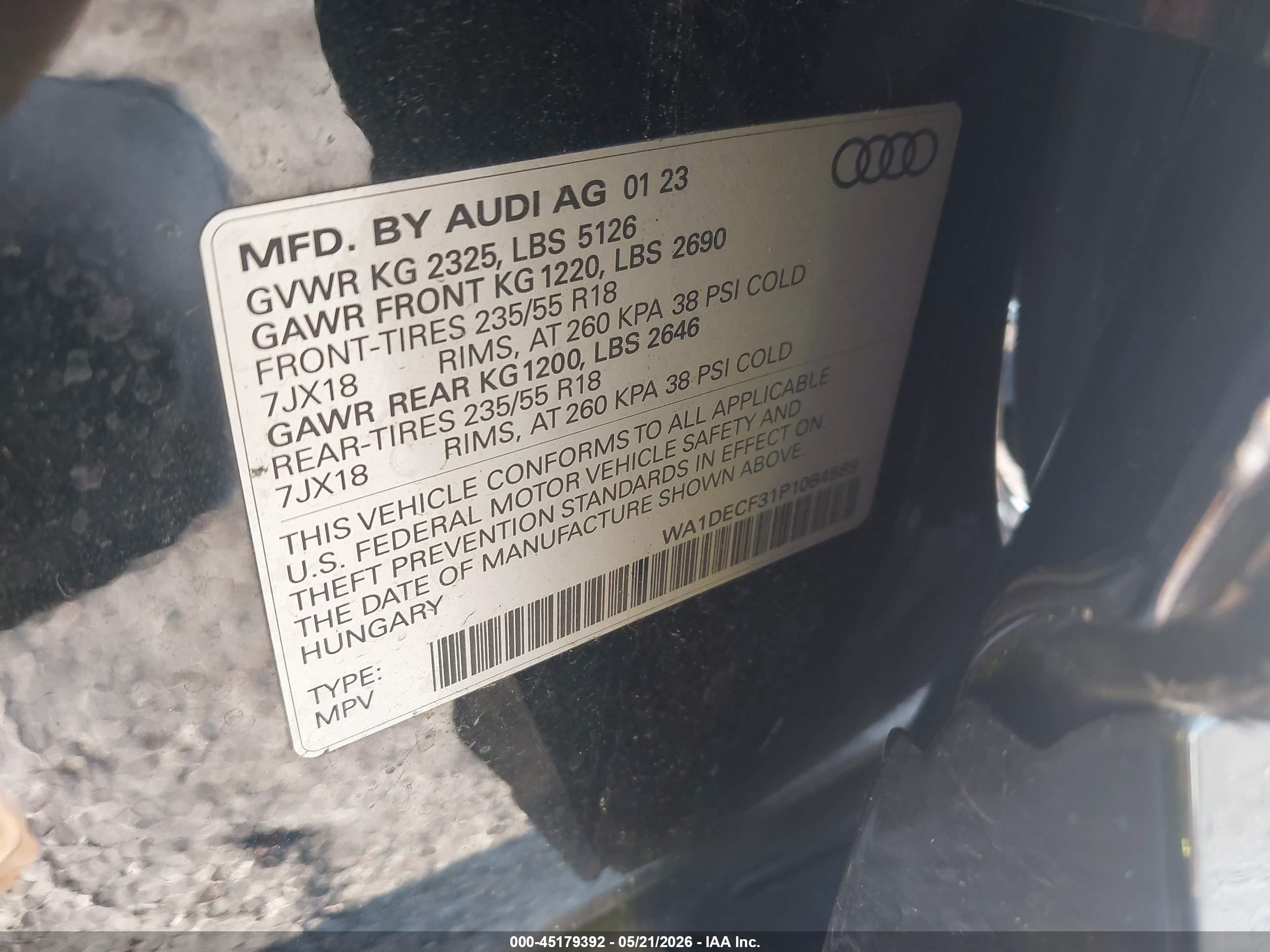 2023 Audi Q3 Premium 45 Tfsi S Line Quattro Tiptronic Черный vin: WA1DECF31P1084589