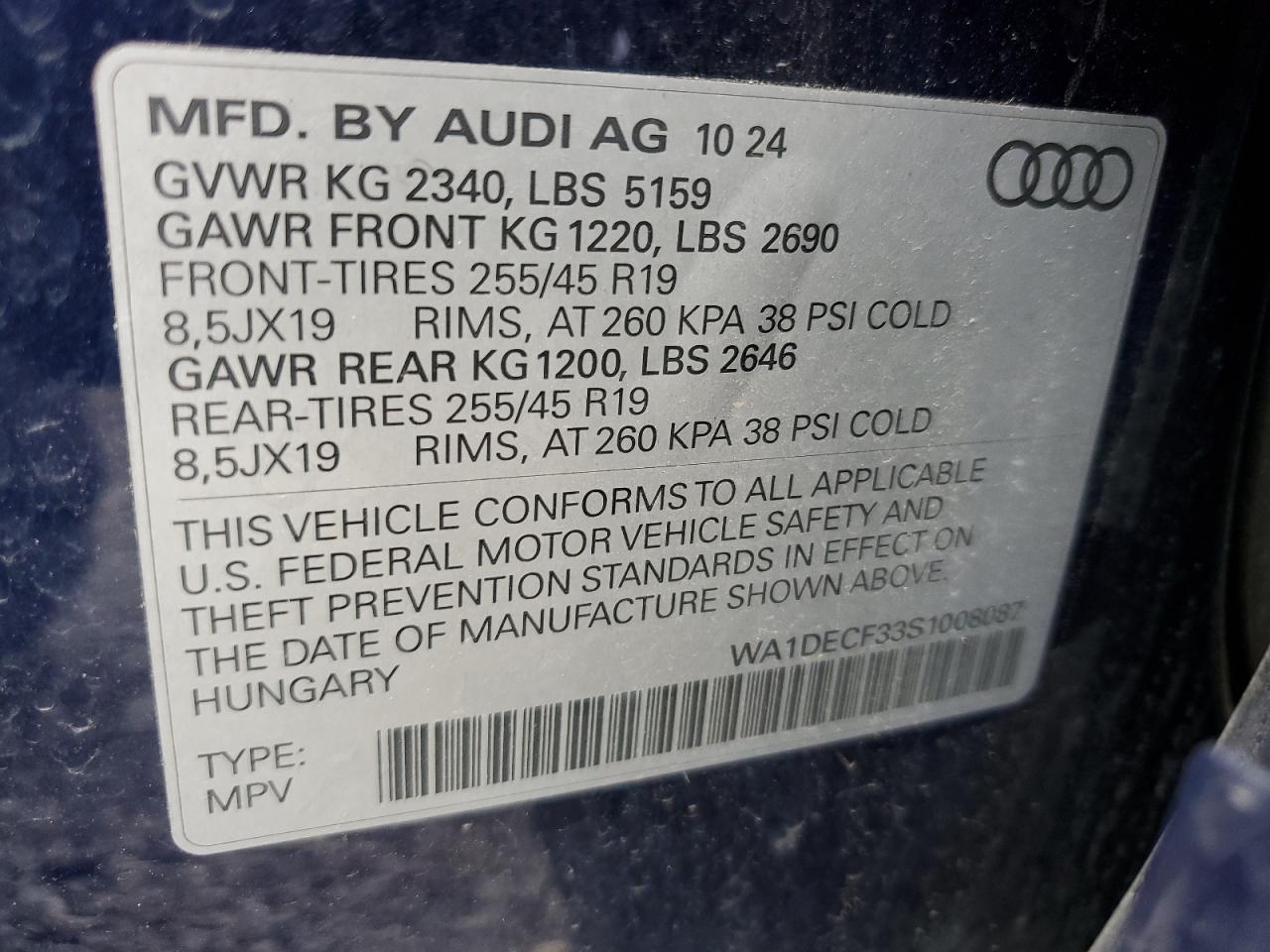 2025 Audi Q3 Premium S Line 45 Blue vin: WA1DECF33S1008087