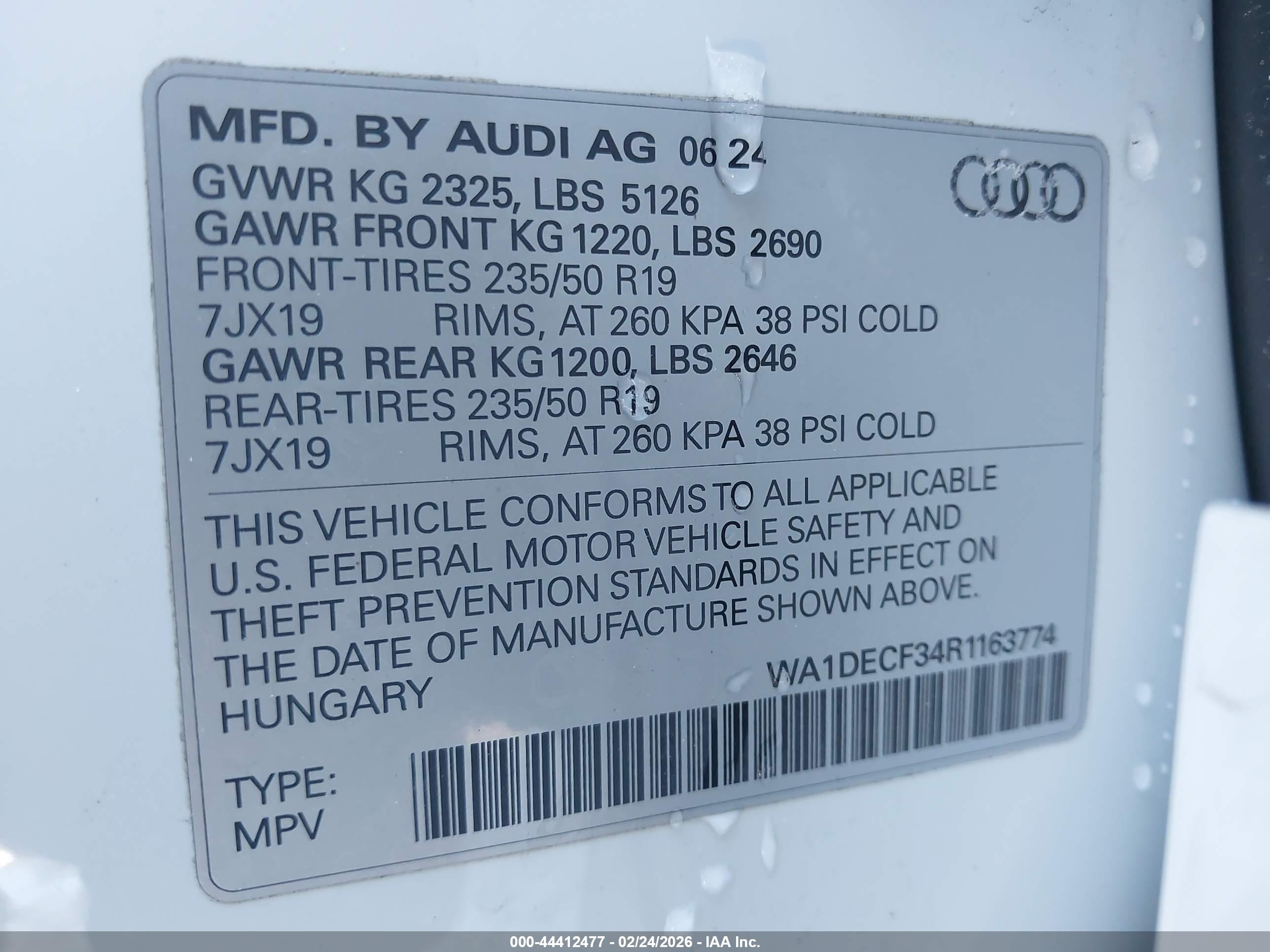 2024 Audi Q3 Premium 45 Tfsi S Line Quattro Tiptronic White vin: WA1DECF34R1163774