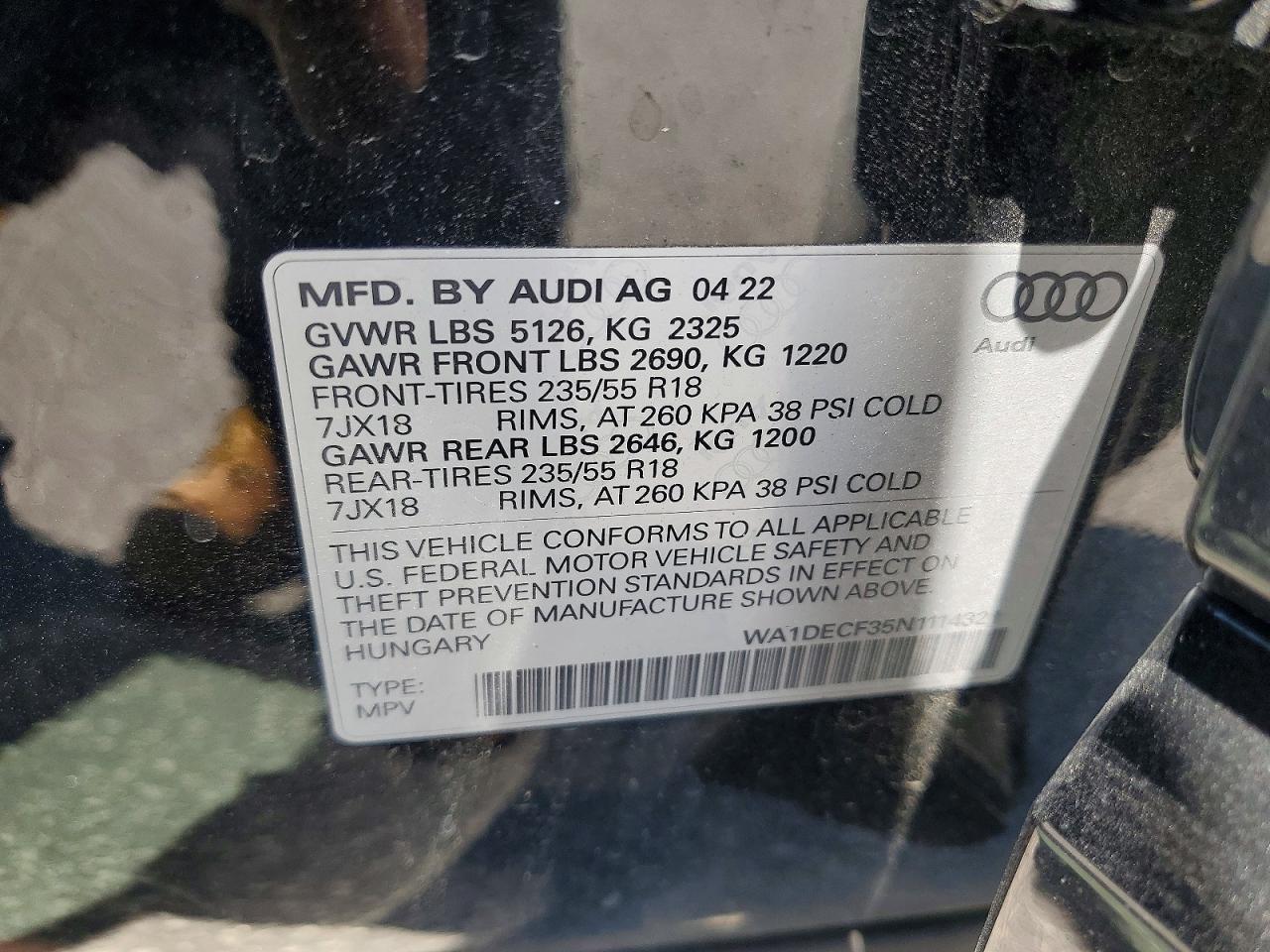 2022 Audi Q3 Premium S Line 45 Black vin: WA1DECF35N1114321