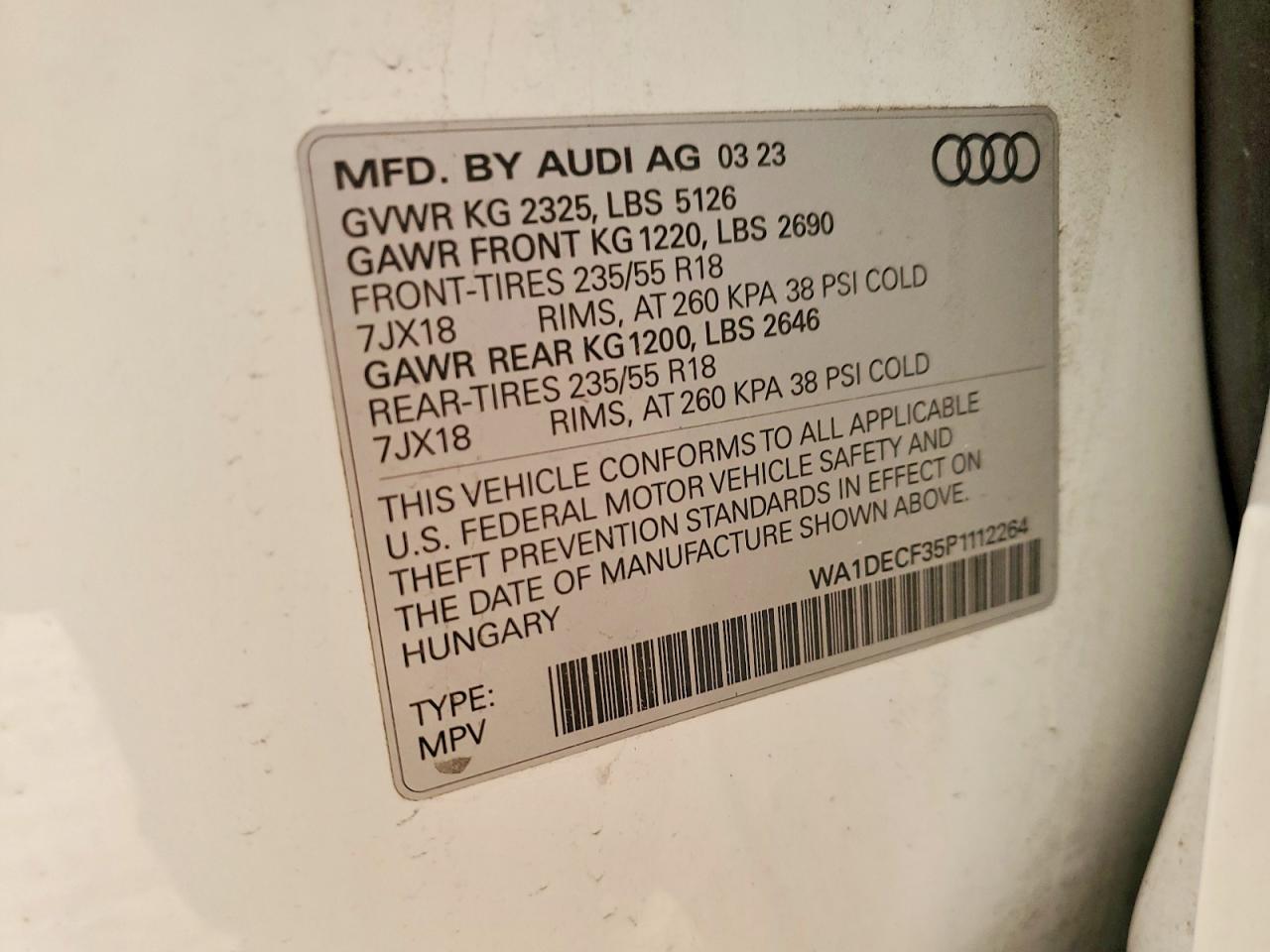 2023 Audi Q3 Premium S Line 45 White vin: WA1DECF35P1112264