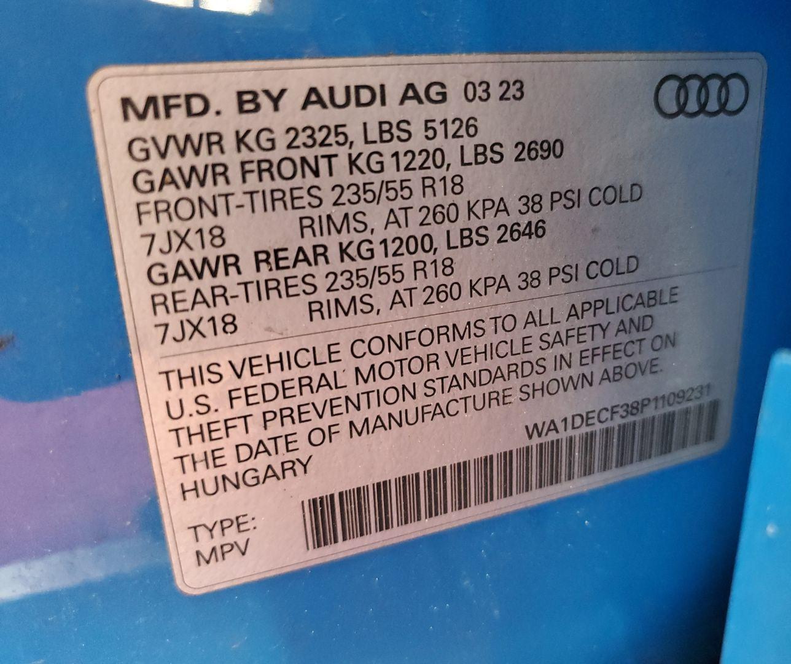 2023 Audi Q3 Premium 45 Tfsi S Line Quattro Tiptronic vin: WA1DECF38P1109231